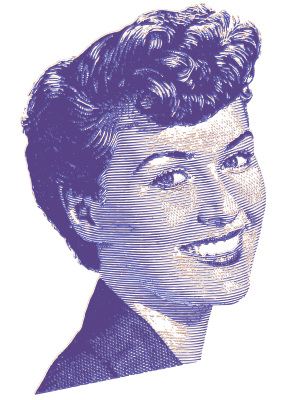 A smiling woman with curly hair.