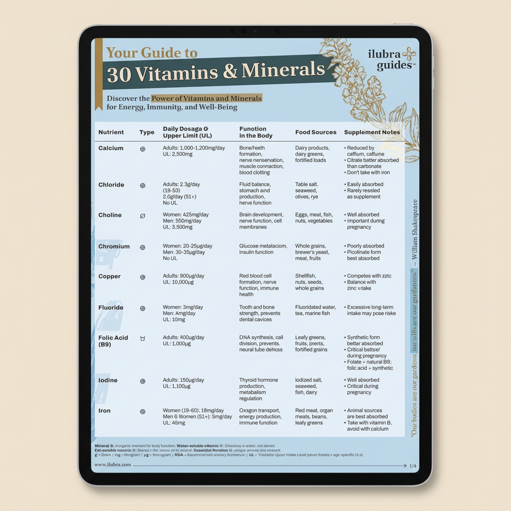 Vitamins & Minerals List: At-a-Glance Guide to 30 Essential Nutrients (Digital)