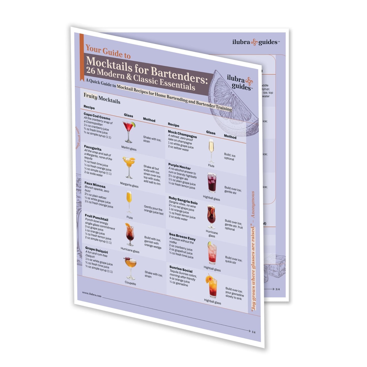 Reference guide called Mocktails Recipe Guide: Your At-a-Glance Companion slightly opened.
